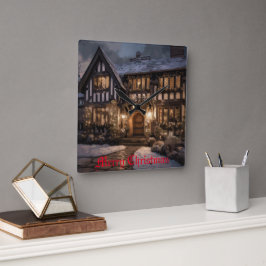 Rustikale Weihnachtsmagie Quadratische Wanduhr