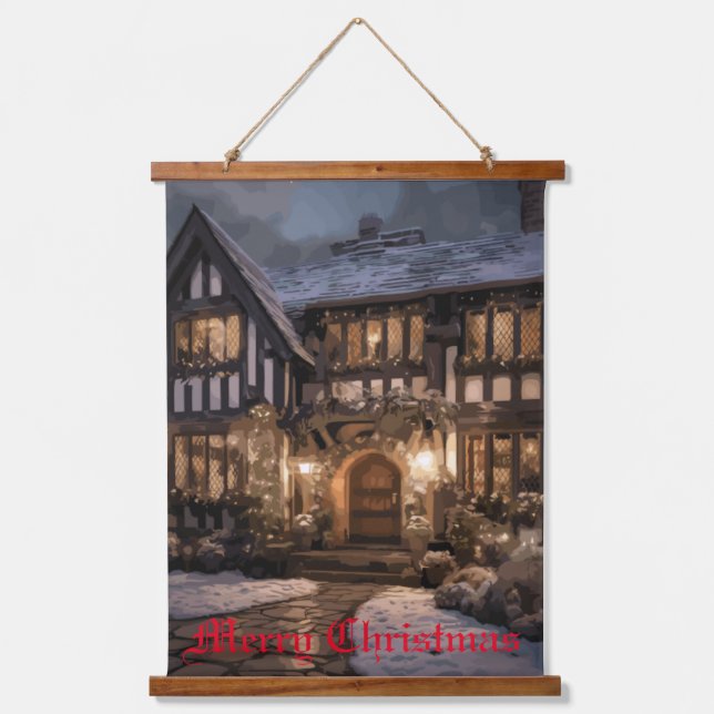 Rustikale Weihnachtsmagie Wandteppich Mit Holzrahmen (Vorderseite)