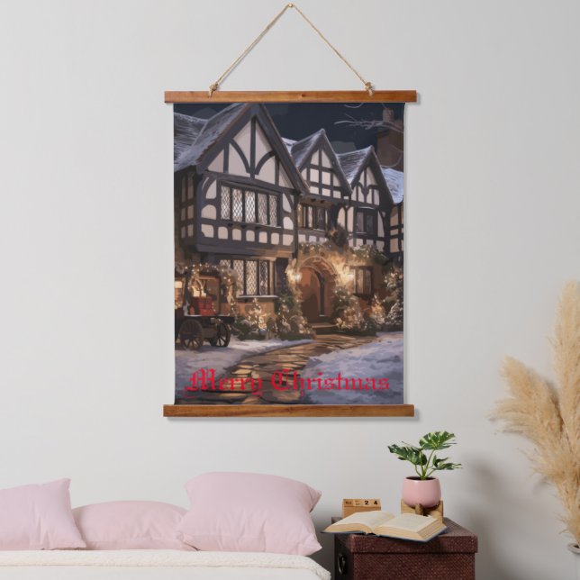 Rustikale Weihnachtsmagie Wandteppich Mit Holzrahmen (Schlafzimmer)