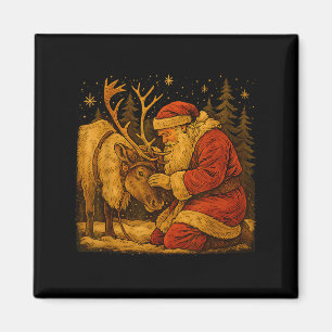 Rustikale Weihnachtsmann-Rentiere Vintage-Weihnach Magnet