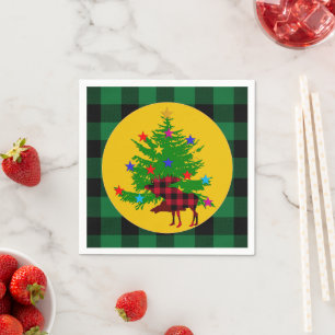 Rustikale Weihnachtsmaus, Baum, grünes Buffalo kar Serviette