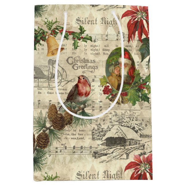 Rustikale Weihnachtsmusik Florenz Ephemera Mittlere Geschenktüte (Vorderseite)