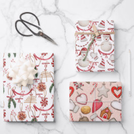 Rustikale Weihnachtswasserfarbmuster Geschenkpapier Set