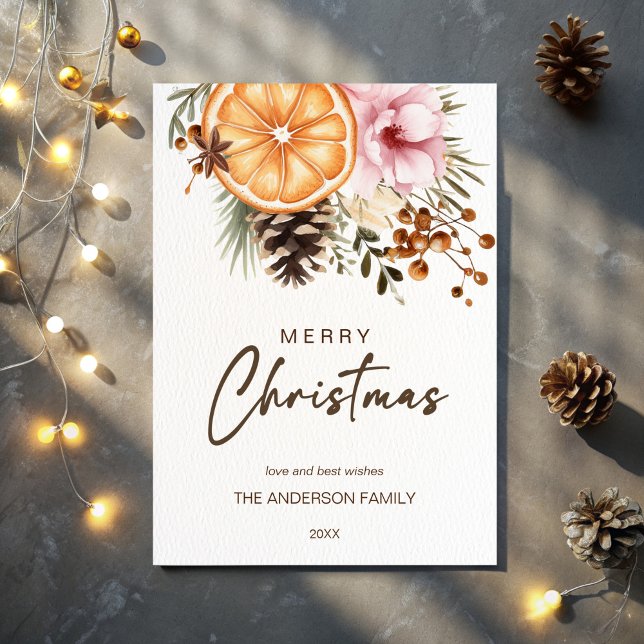 Rustikale Weihnachtszitrus botanisch Feiertagskarte (Rustic Christmas winter greenery dry citrus botanical Holiday Card Merry Christmas greeting cards)
