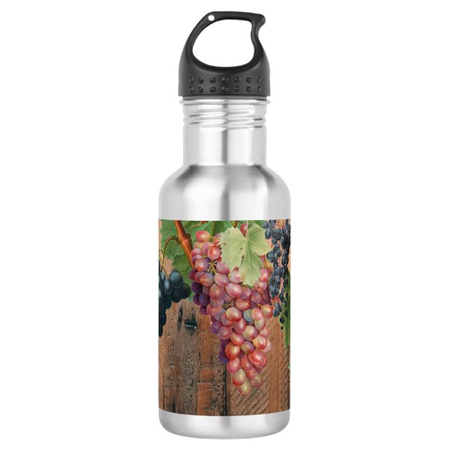 Rustikale Weinberge Holz & Trauben Edelstahlflasche (Vorderseite)
