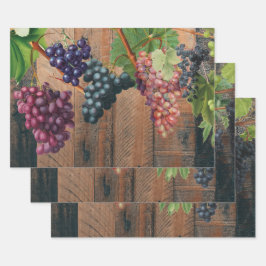 Rustikale Weinberge Holz & Trauben Geschenkpapier Set