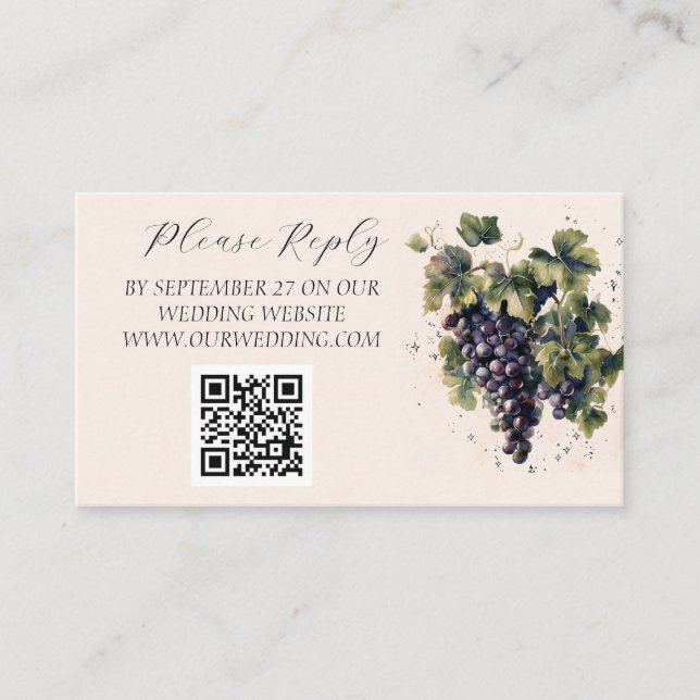 Rustikale Weinberge Zielort Trauben Hochzeit Begleitkarte (Vorderseite)