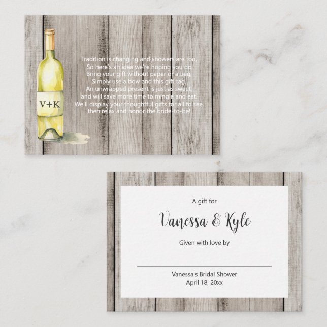 Rustikale Weinflaschen mit Brautparty Begleitkarte (Vorne/Hinten)