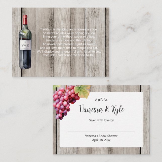 Rustikale Weinflaschen mit Brautparty Begleitkarte (Vorne/Hinten)