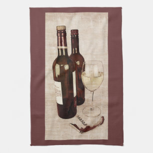 rustikale Weinflaschen und ein Glas Wein Handtuch