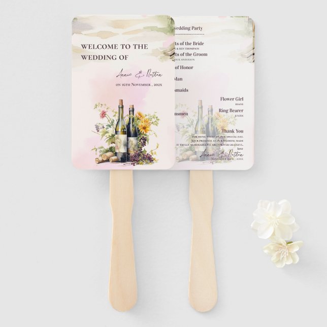 Rustikale Weinreben-inspirierte Hochzeitsprogramm- Fächer (Vorne und Hinten)