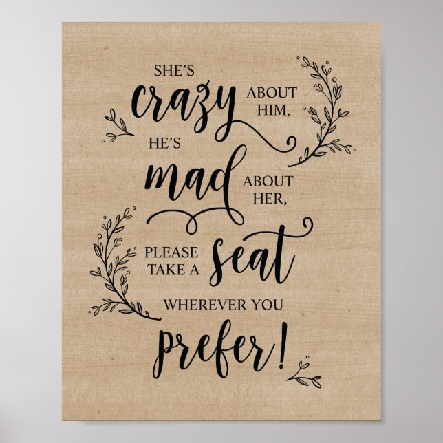 Rustikale Weintrauben Hochzeitsfeier Sitzsignatur Poster (Vorne)