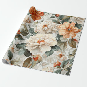 Rustikale Weiß-Orange Botanische Vintage-Boho-Blum Geschenkpapier
