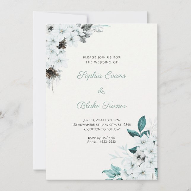 Rustikale weiße Blume Boho Off White Wedding Einladung (Vorderseite)