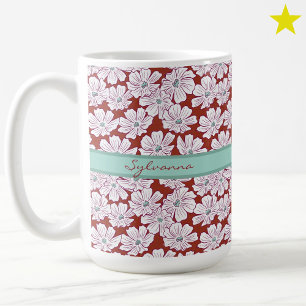 Rustikale weiße Blumen Skizze Rot Türkis Benutzern Kaffeetasse