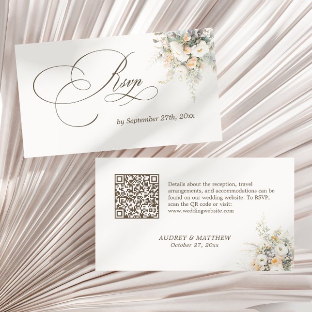 Rustikale weiße Blüten Hochzeit RSVP QR Code Begleitkarte (Von Creator hochgeladen)