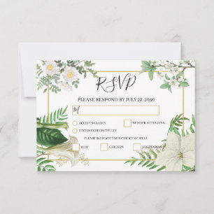 Rustikale, weiße, grüne Aquarellfarben-Goldhochzei RSVP Karte