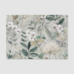 Rustikale weiße grüne Pastell-Vintage-Boho-Florali Seidenpapier