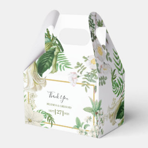 Rustikale Weiße Grüne Wasserfarbe Florale Goldene  Geschenkschachtel