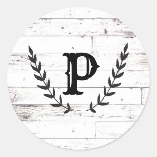 Rustikale weiße Holz-Shabby-Chic-Lorbeer-Hochzeit Runder Aufkleber
