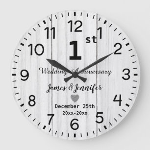 Rustikale weiße Holzanfertigung zum 1. Hochzeitsta Große Wanduhr