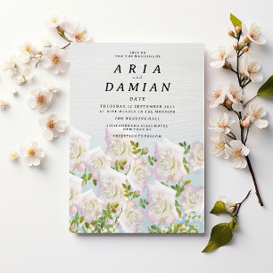 Rustikale weiße Holzrosen Hochzeit in Rosa und Min Einladung