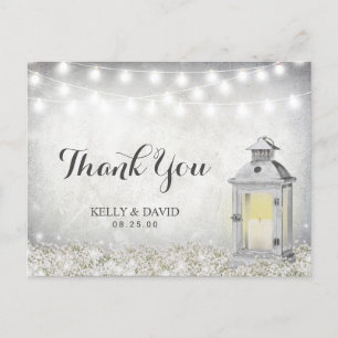 Rustikale weiße Laterne Landhochzeit Dankeschön Postkarte
