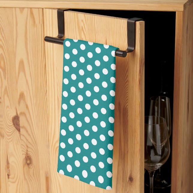 Rustikale weiße Polka Dots Template Aquamarin Blau Geschirrtuch (Drittel gefaltet)