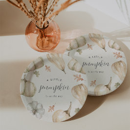 Rustikale weiße Pumpkins Fall Baby-Dusche Pappteller