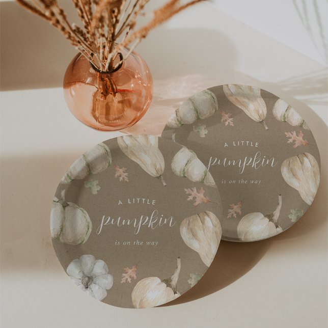 Rustikale weiße Pumpkins Fall Baby-Dusche Pappteller (Von Creator hochgeladen)