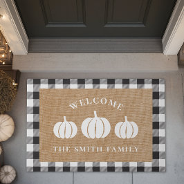 Rustikale weiße Pumpkins Familienname Willkommen Fußmatte