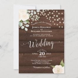 Rustikale weiße Rosen & Lichter auf der Brauerei H Einladung