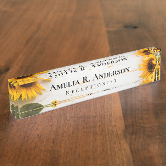 Rustikale Weiße Scheunenholz-Sonnenblume Namensplakette