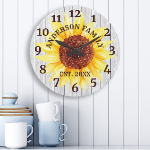 Rustikale weiße Scheunenholzdruck-Sonnenblume pers Große Wanduhr