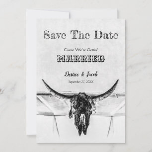 Rustikale Weiße Schwarze Western-Kuh-Schädel-Save- Save The Date
