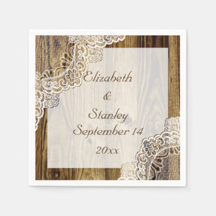 Rustikale weiße Spitze auf Holz rustikale Hochzeit Serviette