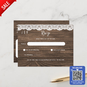 Rustikale weiße Spitzen-Hochzeit RSVP für passende Postkarte