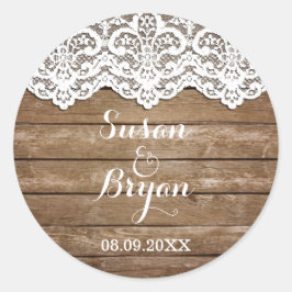 Rustikale weiße Spitzen- und Holzwolzklemme Runder Aufkleber
