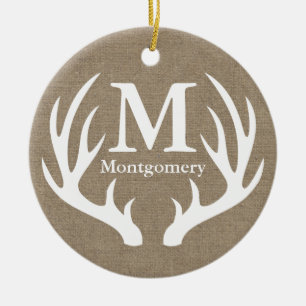 Rustikale Weißhirsche Imitate Burlap Familienname Keramikornament