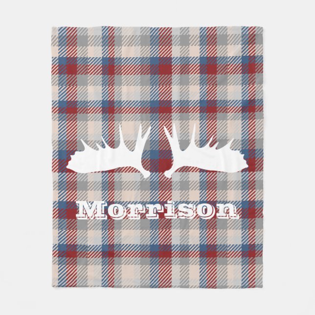 Rustikale Weißmoose Antler Berry Kariert Monogram Fleecedecke (Vorderseite)