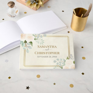 Rustikale Weißrosen & Eukalyptus Elegante Hochzeit Gästebuch