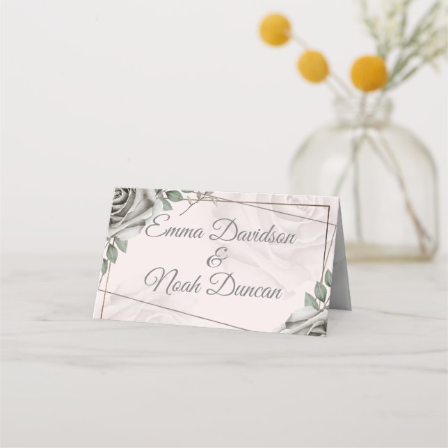Rustikale Weißrosen Hochzeitstisch Nr. Platzkarte (Vorderseite)