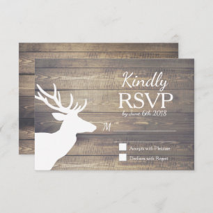 Rustikale Weißwild-Hirschholzplanks HochzeitsrSV RSVP Karte