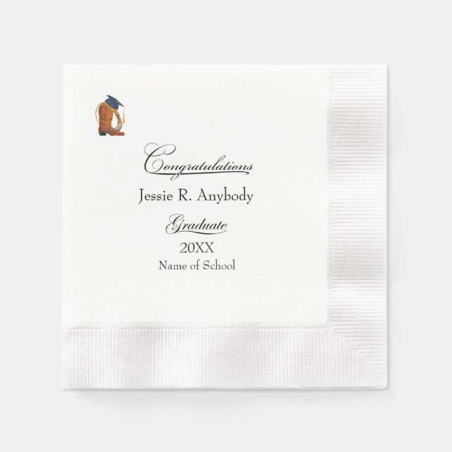 Rustikale Western-Abschlussfeier-Papier-Serviette Serviette (Vorderseite)