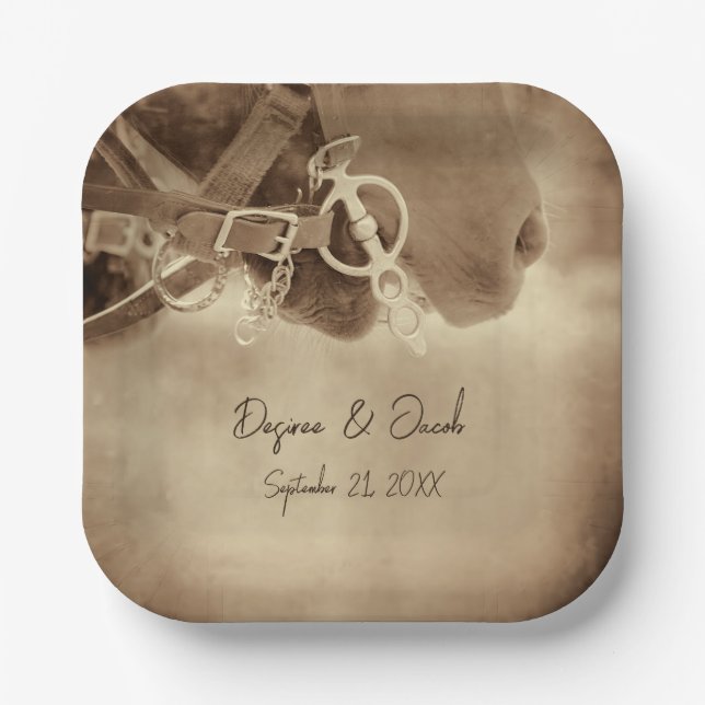 Rustikale Western Brown Horse Wedding Pappteller (Vorderseite)