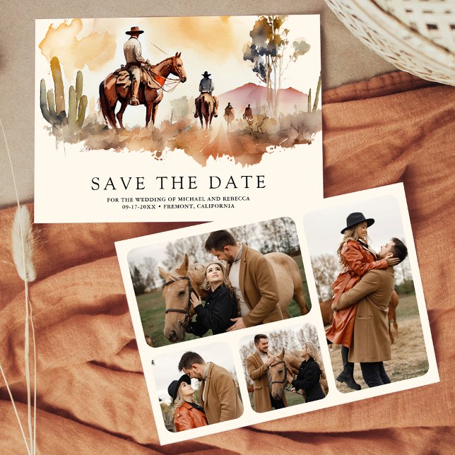 Rustikale Western-Cowboy-Foto-Collage-Hochzeit Save The Date (Von Creator hochgeladen)