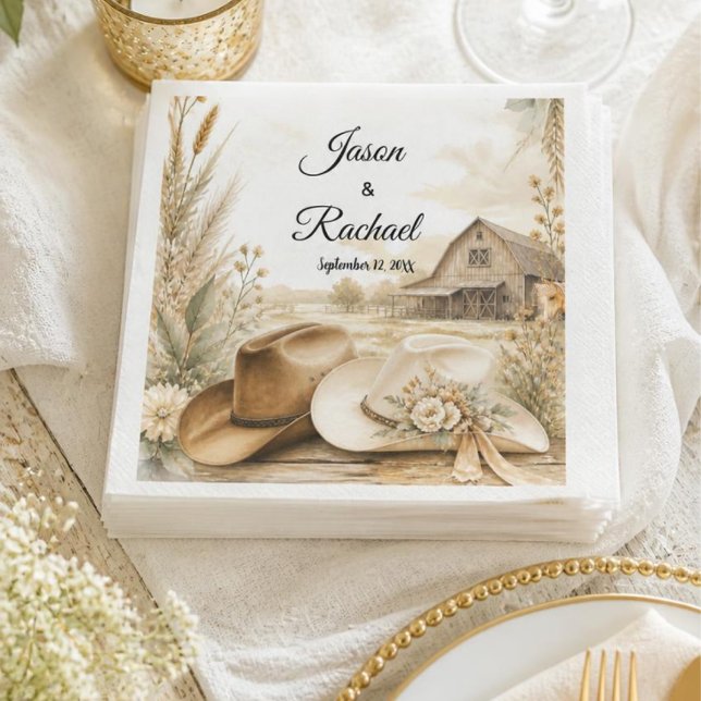 Rustikale Western-Cowboy-Hut-Hochzeits-Cocktail Serviette (Von Creator hochgeladen)