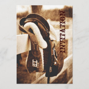 Rustikale Western-Cowboy-Sattelhochzeit Einladung