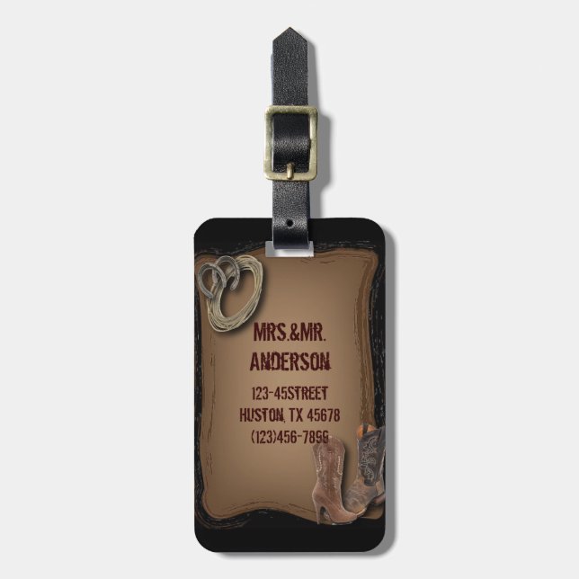 Rustikale Western Cowboyhochzeit Gepäckanhänger (Vorderseite vertikal)