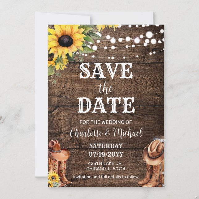 Rustikale Western-Hochzeit - Save the Date Einladung (Vorderseite)